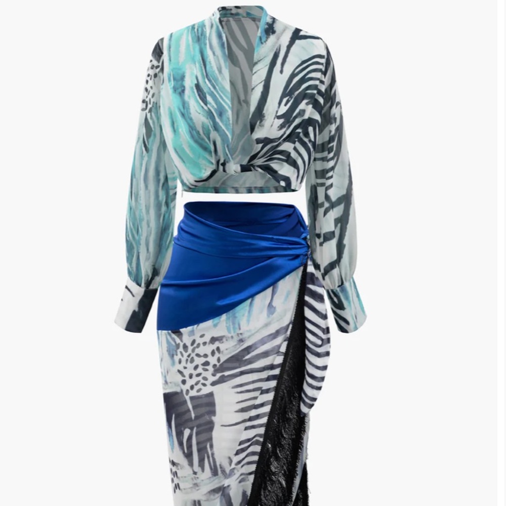 Micas two piece fringe blue set